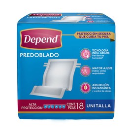 Depend Predoblado para Incontinencia, Unitalla, Paquete con 18 Piezas, ideal para personas en cama o para cubrir alguna superficie