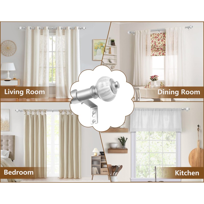 KAMANINA Silver Curtain Rod 32 to 58 Inch(2.6-4.8ft), 1 Inch