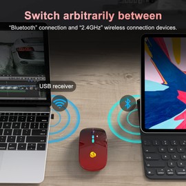 CC Store - mouse inalámbrico LED, mouse Bluetooth y conexión instantánea de 2,4 GHz, recargable ultra silencioso, 3 DPI 2 modos de conexión con adaptador USB-C a USB para laptop, MacBook, PC, tablet,