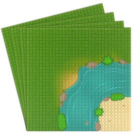Feleph 4 Pieces Classic Baseplate with River and Grassland Pattern Base Plates for Building Blocks 10 x 10 Inches Mat Compatible with Major Brands