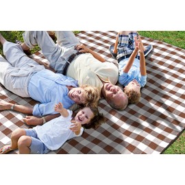 ADRIMER Large Picnic Blanket, Outdoor Waterproof Picnic Mat, Portable Sandproof Beach Blanket Mat for Family, Park, Camping, Hiking, 59" x 79", Coffee & White