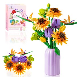 Sawaruita - Juego de construcción de ramo de girasol, colección botánica, bloques de construcción artificiales, regalos de arte para adultos y mujeres