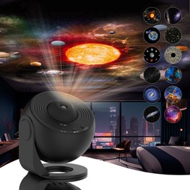 Galaxy Projector for Bedroom, HD Image Star Projector Galaxy Light Adjustable Knob, 12 Film Discs Planetarium Projector for Kids, 360° Rotating 1/2h Timer Simple 3-Button Control Night Light