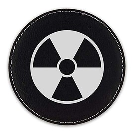 Radioactive Symbol Drink Coaster Leatherette Round Coasters Radiation - Black Silver - Set of Six Round Coasters