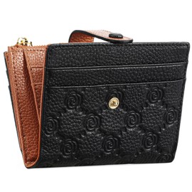 FALAN MULE Women's Small Leather RFID Protection Credit Card Holder with Zip Coin Compartment Wallet, B-black Zbraun, Minimalist