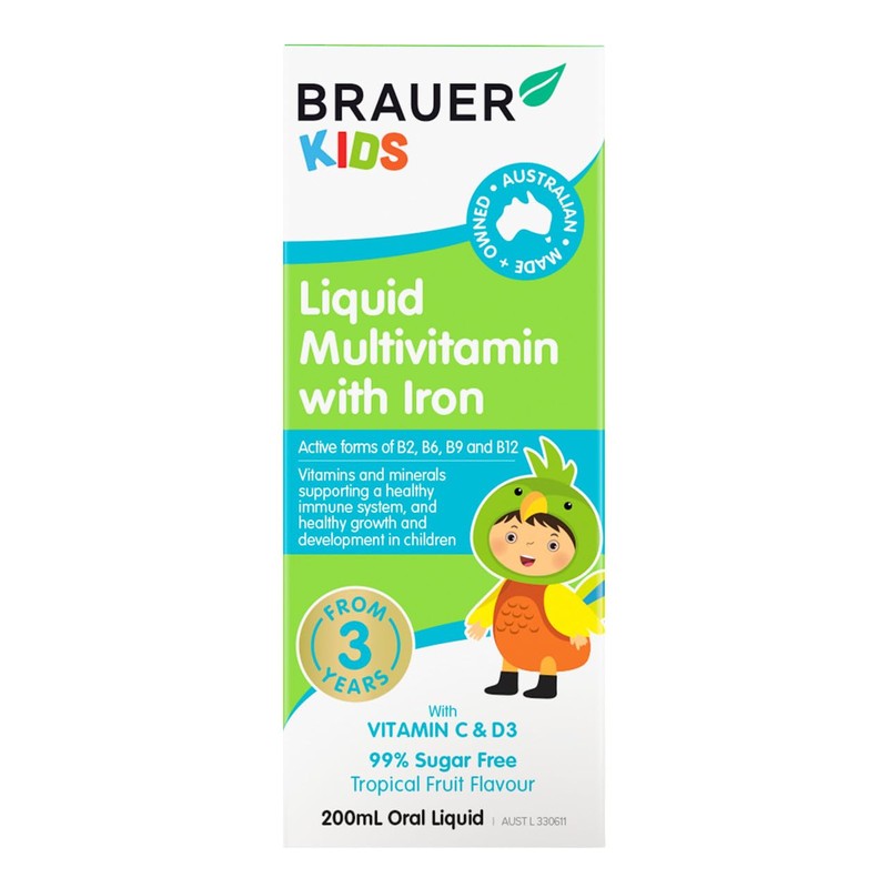 Brauer Natural Kids Liquid Multivitamin with Iron 200 ml, Multicolor