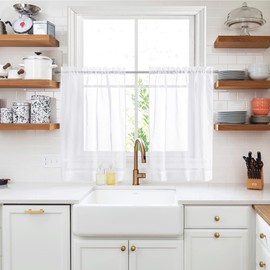 NICETOWN Short Curtains 30 Inch Length - Small Window Curtain for Bathroom/Basement/Cafe, Sheer Valance Tier Match with Drapes (42-inch Width, White, 2 Panels)