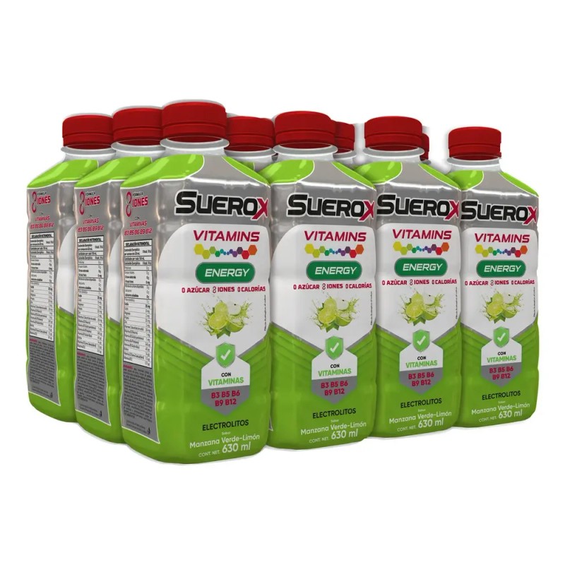 Pack x12 Suerox Vitamins Hidratante Manzana Verde-limón 630ml