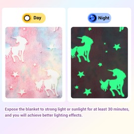 Viviland Kids Throw Blanket Glow in The Dark, Pink Unicorn Toddler Blankets for Girls, Soft Warm Lightweight Plush Throw Blanket Fleece for Sofa Chair Couch Bed Gift for Kids, 30" x 40"