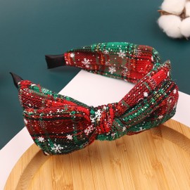 HIFANMM Christmas Headband for Women Girls Wide Knotted Bow Winter Headbands, Xmas Plaid Snowflakes Hair Bands Red Green Head Bands Christmas Holiday Party Hair Accessories Gifts