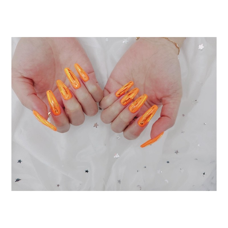  Orange caramel handmade nail tips - Short straight nose