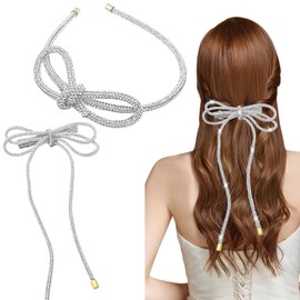 Rhinestone Headbands & Hair Bow Clip Set, Silver Hair headband, Knotted Hair Clips, Sparkle Bow Hair Piece Crystal Hairbands for Long Short Curly Straight Thick Thin Hair