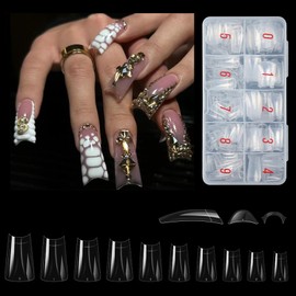 500 PCS Short Duck Nails Acrylic Extension False Nail Tips 10 Sizes Half Cover Wearing Armor Duckbill Style with Box for Women Girls Professional Nail Salon Home DIY Nail Art Manicure Accessories