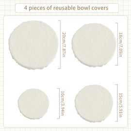 NICENEEDED 4 Pcs Linen Fabric Bowl Covers, Reusable Cloth Bowl Covers, Storage Covers Stretch Elastic Dish Covers Protectors Elasticated Bowl Caps for Fruits
