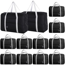 Travel Bag 12 PCS Carry on Luggage Foldable Duffel Bag Sports Gym Bag Weekender Overnight Bag Water Resistant Nylon Travel Duffel for Men Women (Black 12 PCS)