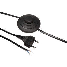 MC Power Euro Power Cord with Foot Switch | 2 m, Bare Ends (Black) | Ideal for Lamps and Lights