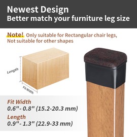Ezprotekt 16 Pcs Rectangle Black Felt Chair Leg Floor Protectors for Hardwood Floors, Rectangle Silicone Felt Furniture Pads Caps, Table Leg Covers Cups Anti- Scratches (Fit W:0.6-0.8", L:0.9-1.3")