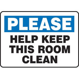 Accuform MHSK935VP Sign, Legend"Please Help Keep This Room Clean", 7" Length x 10" Width x 0.055" Thickness, Plastic, 7" x 10", Blue/Black on White