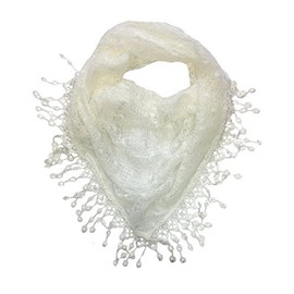 Central Chic Stunning White Vintage Antique Lace & Chiffon Triangle Scarf With Drop Lace Tassles