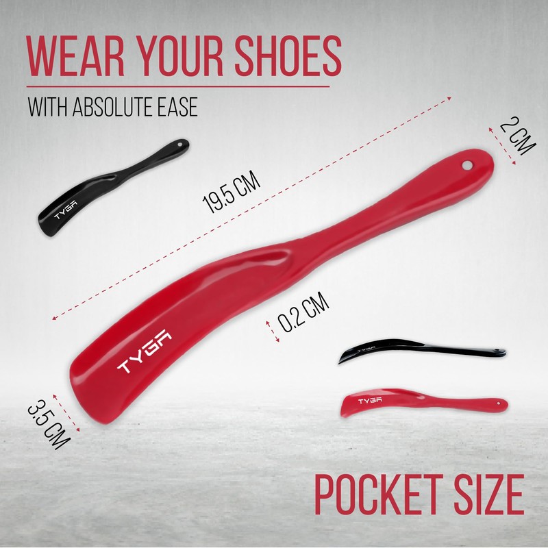 TYGA Shoe Horns, Snap-Proof, Flexible Strong Plastic (19cm) (2pk) (Black,