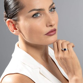 PEORA Created Blue Sapphire Heart Soulmate Ring 925 Sterling Silver, 1.75 Carats Heart Shape 7mm, Size 9, September Birthstone Ring, w/Jewelry Box, Sparkling Jewelry