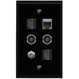 RiteAV CAT7 Coax 2 HDMI 2 TOSLINK Flat/Solid Wall Plate [Black]