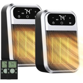 800W Wall Outlet Heater, Remote, LED, Thermostat, Timer, for RV, Home, Office - Color: Remote-2Pack