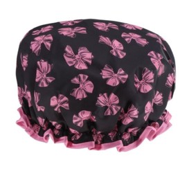 Double Layer Waterproof Shower Cap With Elastic Band Soft Breathable & Reusable Shower Hat For Long Hair Protection Bath Caps For Men And Women Adjustable according To Heads Size (BLACK)