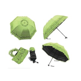 Zmgmsmh Foldable Lace Parasol Travel Sun Rain Umbrella Compact Anti UV Resistance Princess Sun Umbrella for Women Girls (Lace Light Green)