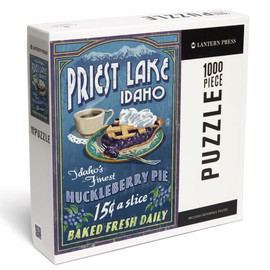 Lantern Press 1000 Piece Jigsaw Puzzle, Priest Lake, Idaho, Huckleberry Pie Vintage Sign