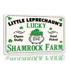St Patrick's Day Tin Sign Little Leprechaun's Lucky Shamrock Farm Metal Signs Irish Holiday Decor Green Shamrock Lucky Clover Wall Hanging Decorations For Home Kitchen Office 8x12 Inch