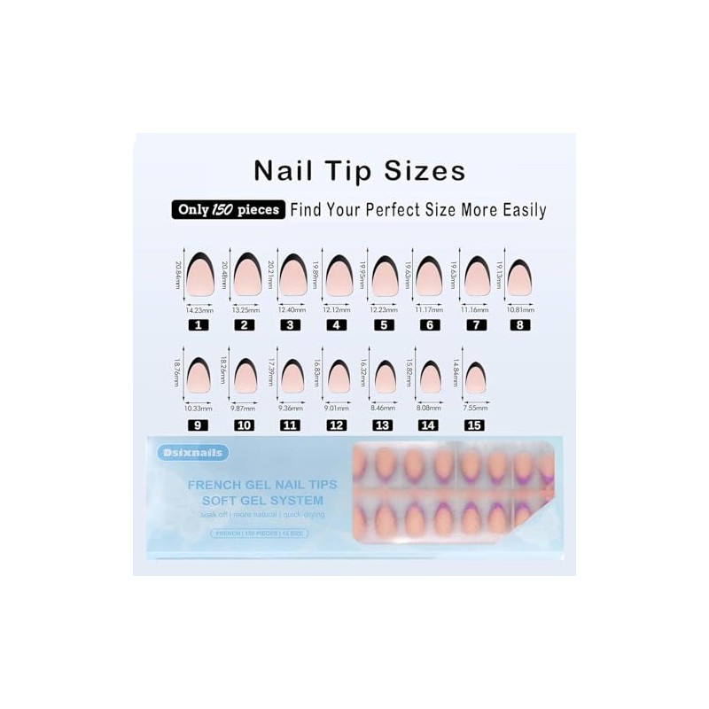 Dsixnails Uñas postizas de gel francés morado, 150 unidades, uñas