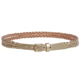 Women's Double Braided Skinny Leather Belt, Gold | M/L - 36"