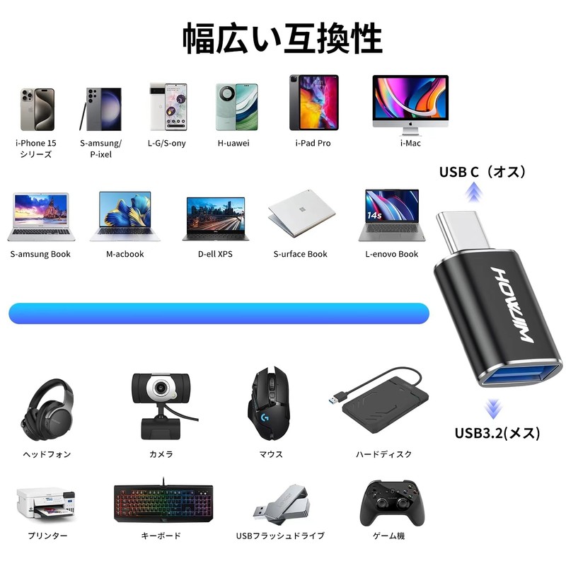 USB Type-C Adapter, HOWJIM 2-Pack 3A 100W Fast Charging, 10Gbps