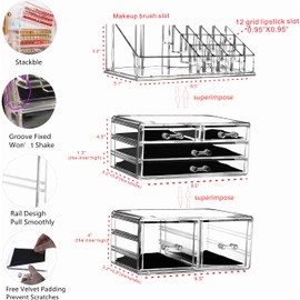 Cq acrylic 3 Pack Clear Make Up Organizers for Vanity,Stackable 6 Drawers Make Up Organizer,Cute Desk Organizer for Vanity Jewelry,Hair Clip,Beauty,Skincare Product Dresser Acrylic Drawer Organizer