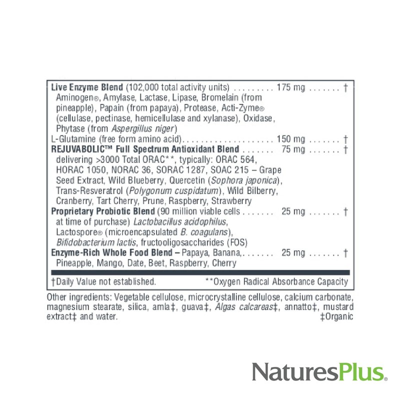 Natures Plus AgeLoss Digestion Support - 90 Capsules - Prebiotics,