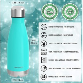 CHILLOUT LIFE Stainless Steel 2 Pack Water Bottle for Kids School: 12 oz Double Wall Insulated Cola Bottle Shape for Cold and Warm Drinks, 2 Set (Rose Gold - Aqua Blue)