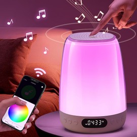 One Fire Children's Bedside Lamp with Light Alarm Clock, App Night Light Children with Alarm Clock Children, RGB + 10 Brightness Bedside Lamp Touch Dimmable, 14 White Noise Night Light Baby Nursing
