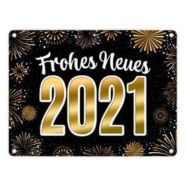 trendaffe - Happy New 2021 Metal Sign with Fireworks Design Year New Year's Eve Rocket Böller