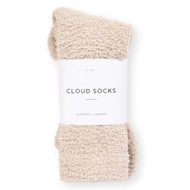 Cozy Sock For Women | Fuzzy Ultra-Luxe Cloud Sock Gifts For Women & Men | Warm & Cozy Fuzzy Unisex Sleep Socks | Super Soft Luxurious Fabric With Bonus Travel Tote, (Stone, 1 Pair)
