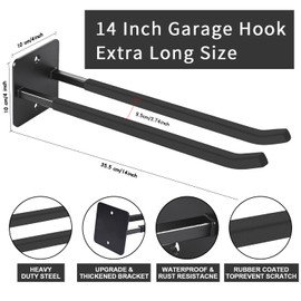 GSYJMRH 4Pcs Heavy Duty Garage Wall Mount Organizer, 14 Inches Extra Large Garage Hooks, Utility Hooks for Garage for Hanging Yard Tools, Car Tires, Ladders, Chairs, Strollers, Garden Tools, and More