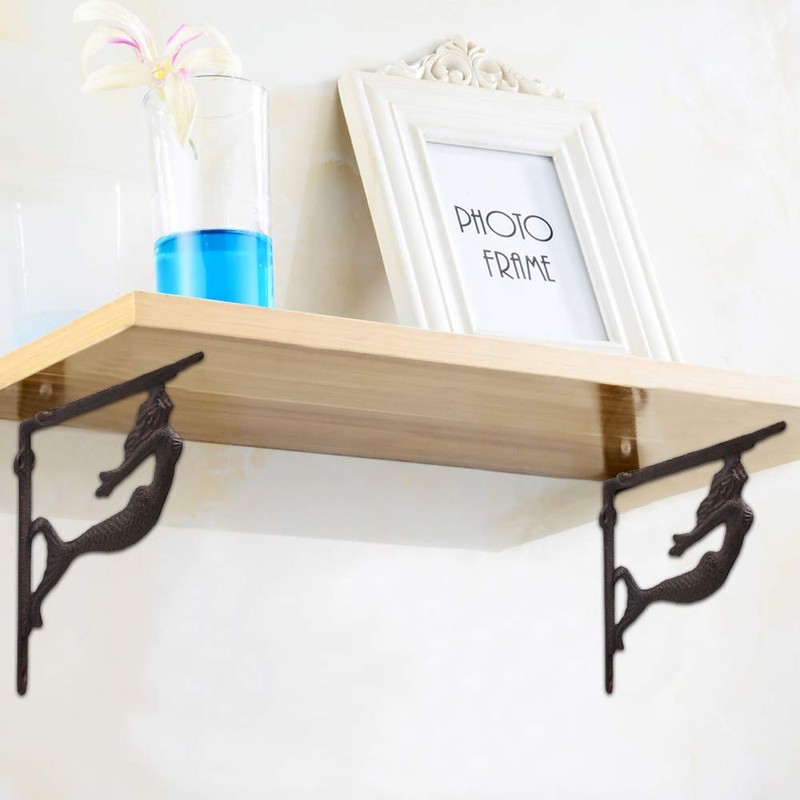 BRASSTAR Rustic Cast Iron Nautical Mermaid Shelf Brackets Wrought Iron
