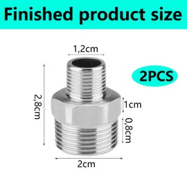 QZKJQDD 2 Pcs 1/2" Male to 1/4" Male BSP, Pipe Adapter Thread Stainless, Stainless Steel Hex Nipple, for Water, Gas, Oil, and Fuel Applications Pipe Connecting Conversion