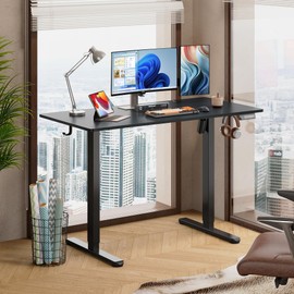 DEVAISE Electric Standing Desk, 48 X 24 Inches Adjustable Height Stand up Desk for Home Office, Ergonomic Sit to Stand Desk with Headphone Hook, 3 Memory Preset Computer Desk, Black