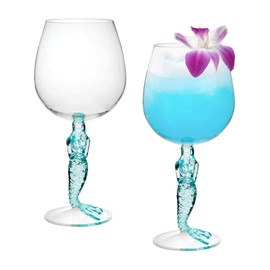 Supreme Housewares Durable Acrylic Plastic Stem Wine Glasses, Set of 2, Reusable Plastic Drinkware, BPA-free, Shatter-Proof, Ideal for Wine and Beverage (17 oz, Mermaid)