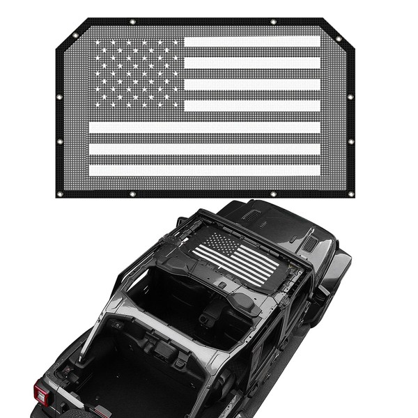 RT-TCZ for Wrangler JL Sunshade Mesh Shade Top, Black US Flag Front Sun Shade for Jeep Wrangler JL JLU Gladiator JT 2018 Up