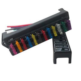 QitinDasen Premium 12 Way Car Blade Fuse Block Box, 2 Input 12 Output Standard Holder, with Wire and 10Pcs Free Standard Fuse, for Car Boat Marine Trike (12V / 24V / 32V / 48V)