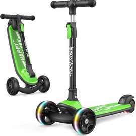 Besrey Scooter For Kid for 3-13 Years Old Adjustable Folding Kids Scooter with LED Lights Extra Wide Deck Suitable for Outdoor Toys Doona - Color: Green