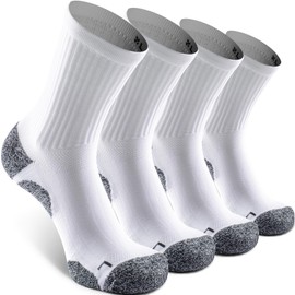 SITOISBE Cushioned Compression Unisex Mid-crew Socks 4-Pack, Large, White