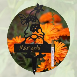 Garden Gnomes Metal Plant Labels, Outdoor Herb Vegetable Marker, Garden Label Stakes Nursery Plant Tag, Steel Weatherproof Gnome Garden Decor Accessories for Farmhouse/Greenhouse with a Pen (1 Pcs)